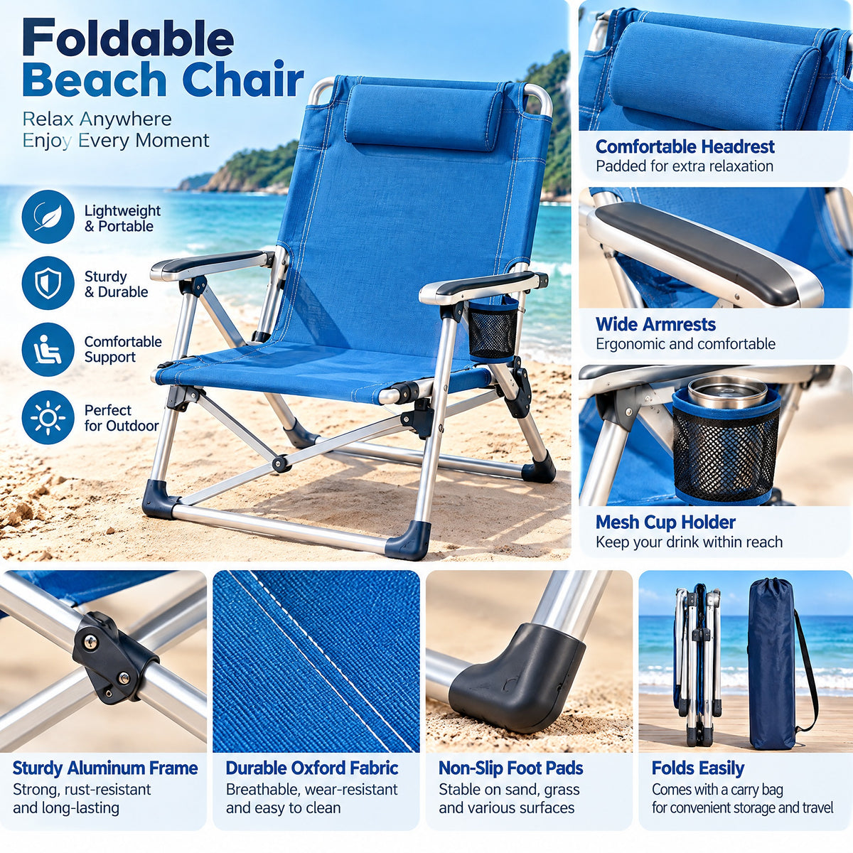 Lorvixoai Foldable Beach Chair, view 3