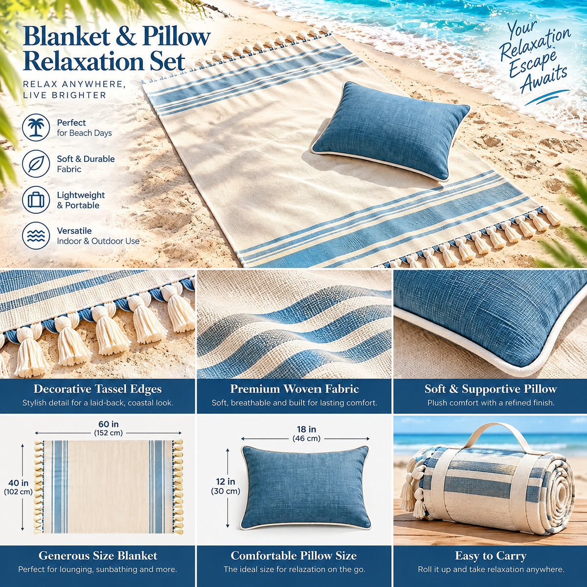 Lorvixoai Blanket & Pillow Relaxation Set, view 5