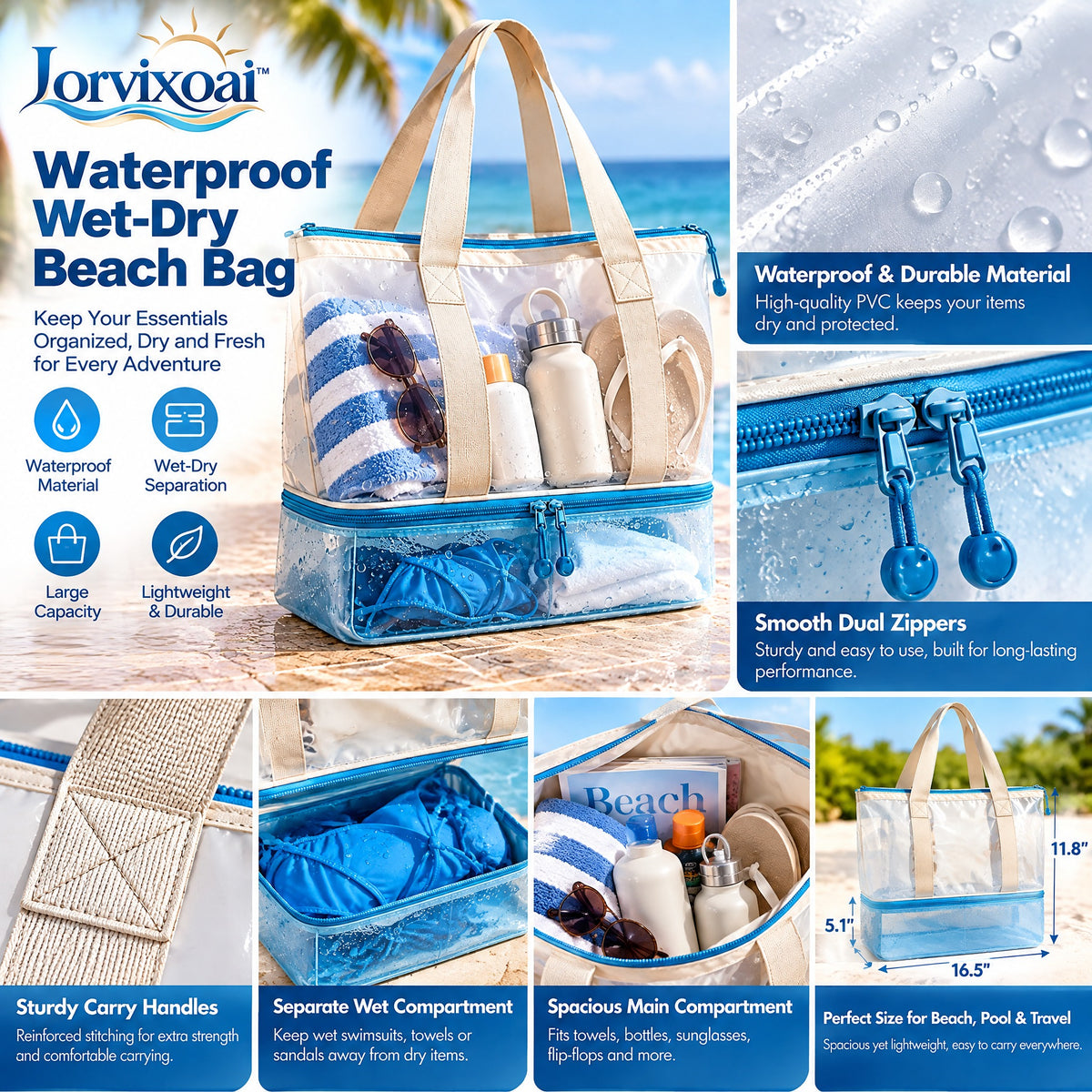 Lorvixoai Waterproof Wet-Dry Beach Bag, view 3