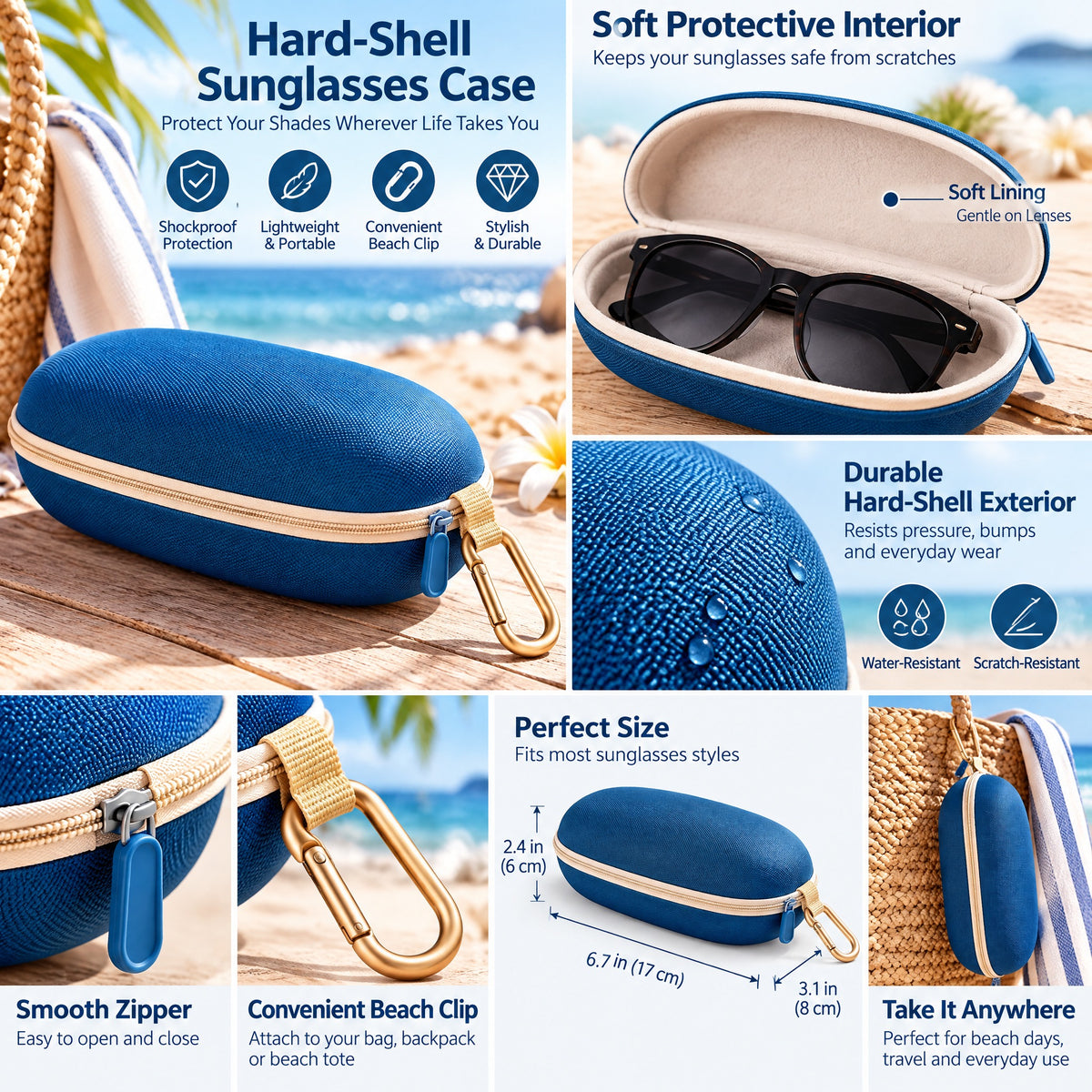 Lorvixoai Hard-Shell Sunglasses Case with Beach Clip, view 3