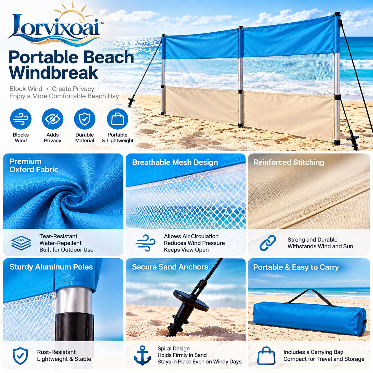 Lorvixoai Portable Beach Windbreak, view 4